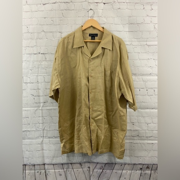 Godbody Collection Mens 2XL Beige 100% Linen Short Sleeve Button Up Shirt - Picture 1 of 8